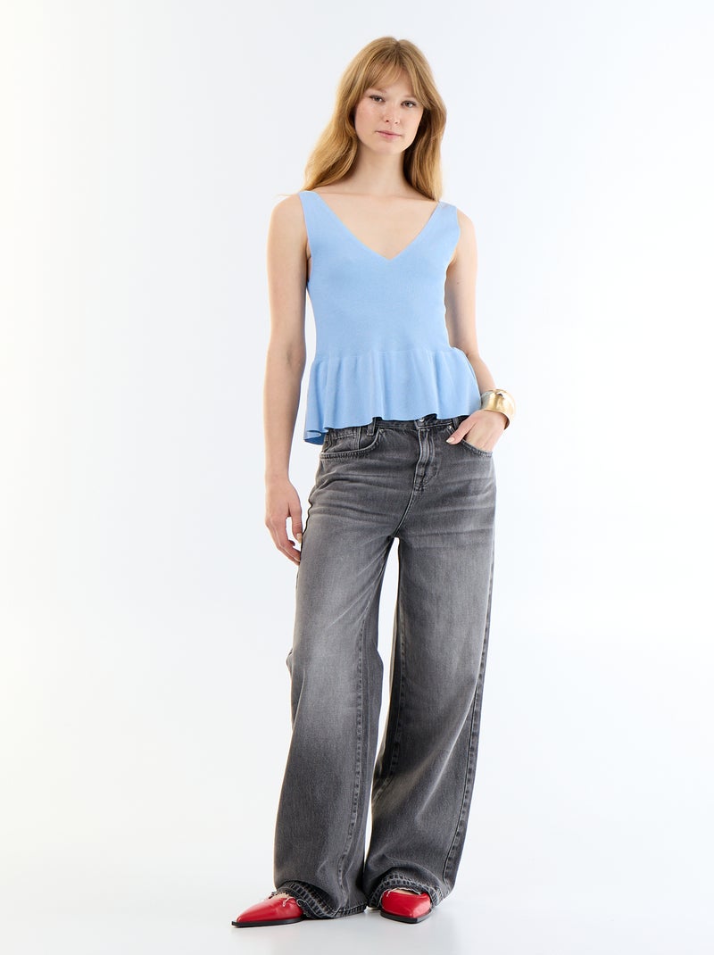 Top peplum em malha canelada Azul - Kiabi