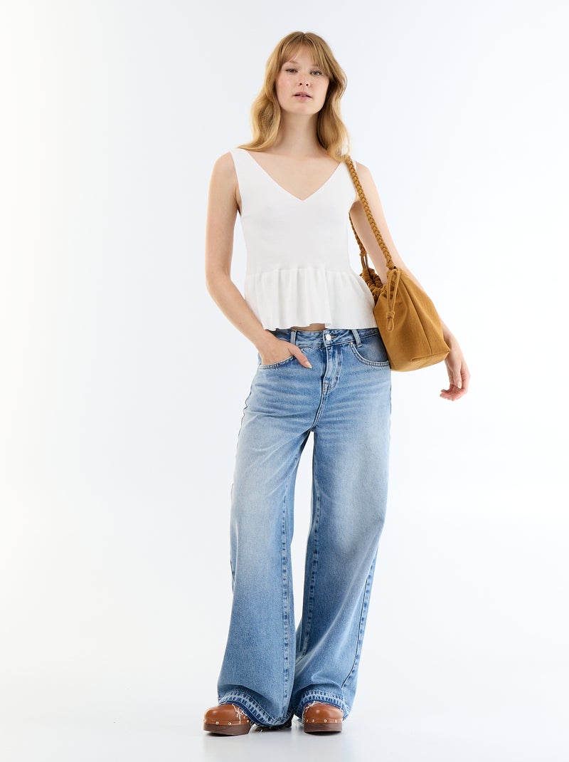 Top peplum em malha canelada Branco - Kiabi