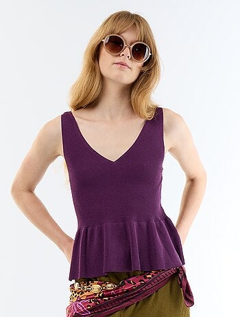 Top peplum em malha canelada
