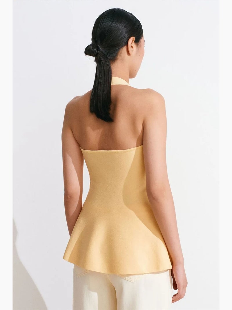 Top sem costura decote halter peplum dilvin Amarelo-limão - Kiabi
