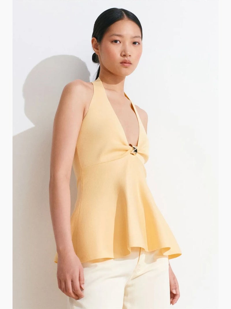 Top sem costura decote halter peplum dilvin Amarelo-limão - Kiabi