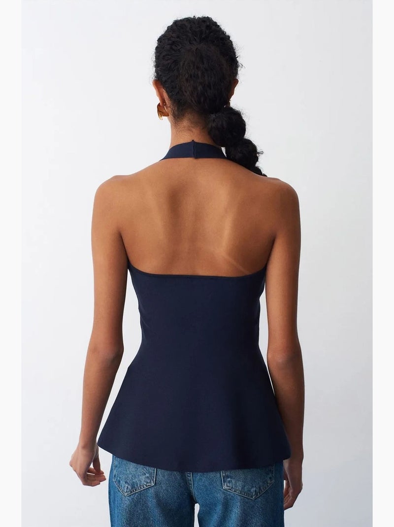 Top sem costura decote halter peplum dilvin Azul-marinho - Kiabi