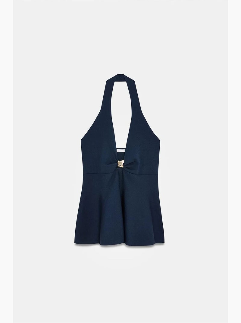 Top sem costura decote halter peplum dilvin Azul-marinho - Kiabi
