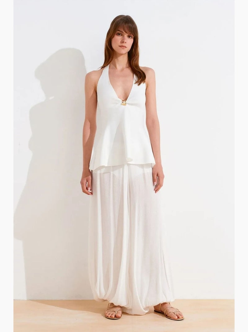 Top sem costura decote halter peplum dilvin Branco - Kiabi