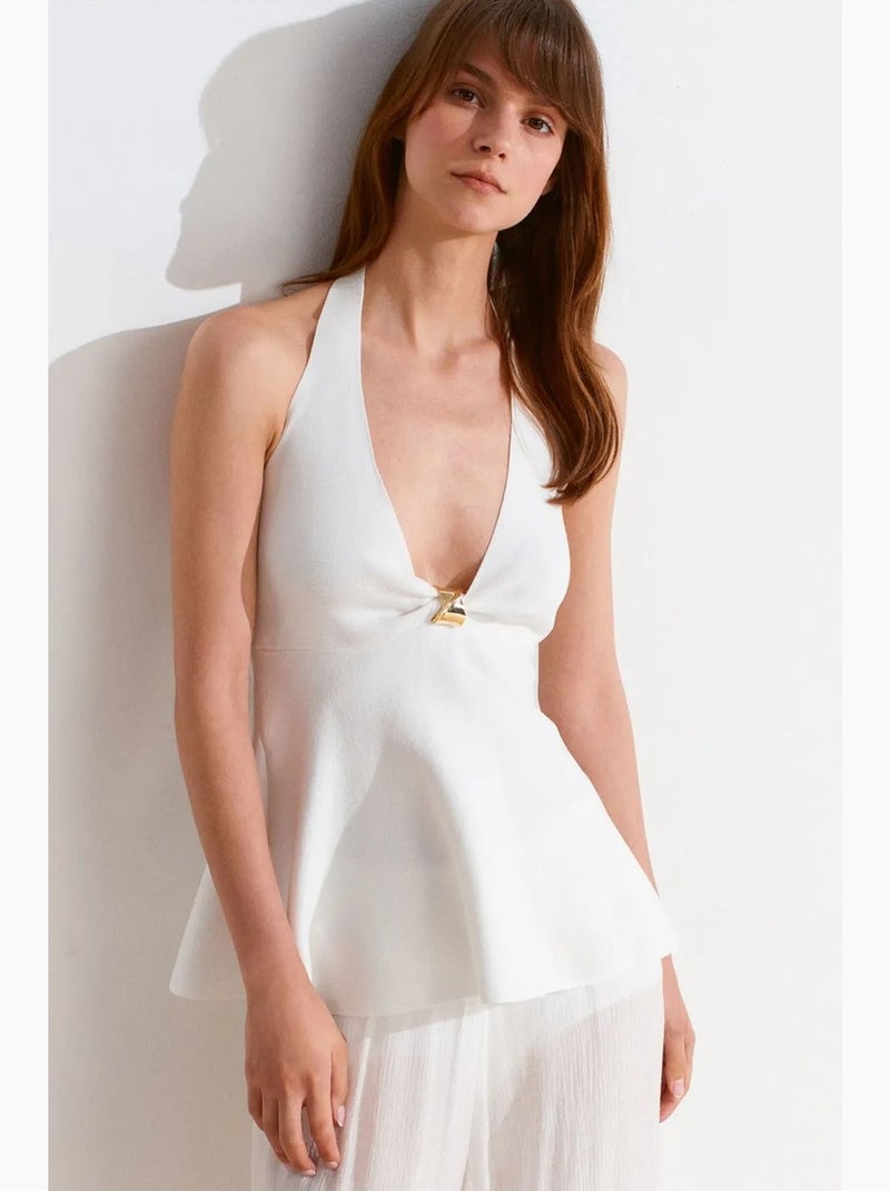 Top sem costura decote halter peplum dilvin Branco - Kiabi