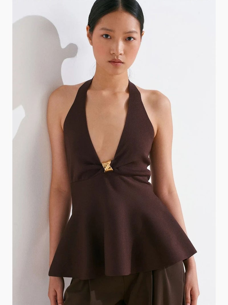 Top sem costura decote halter peplum dilvin Castanho-chocolate - Kiabi
