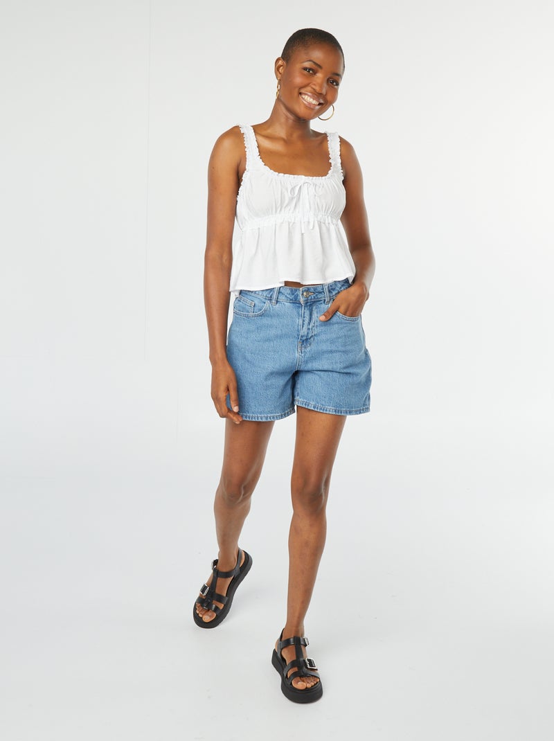 Top sem mangas com bordos com folhos Branco - Kiabi