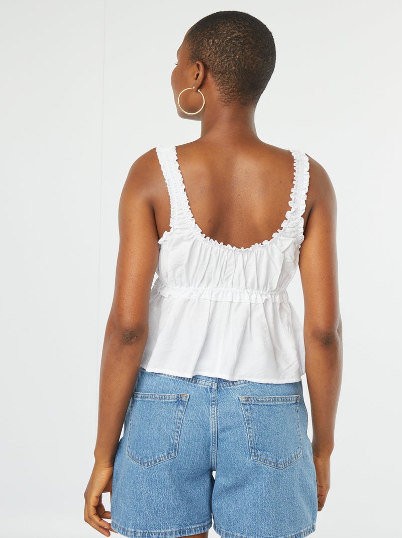 Top sem mangas com bordos com folhos Branco - Kiabi