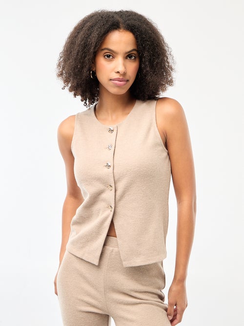 Top sem mangas com botões em malha macia - Kiabi