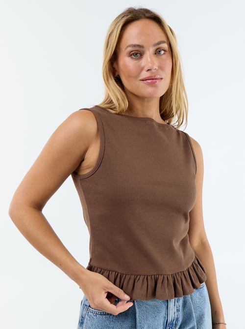 Top sem mangas com gola barco e bainha com folhos - Kiabi