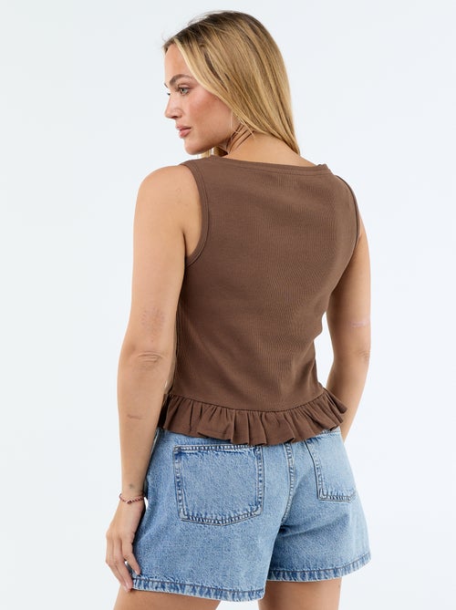 Top sem mangas com gola barco e bainha com folhos - Kiabi