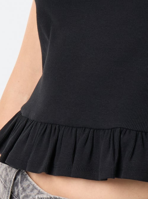 Top sem mangas com gola barco e bainha com folhos - Kiabi