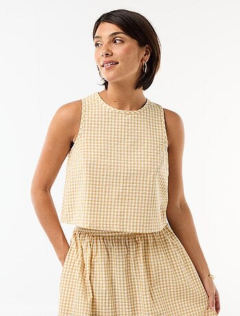Top sem mangas com padrão Vichy