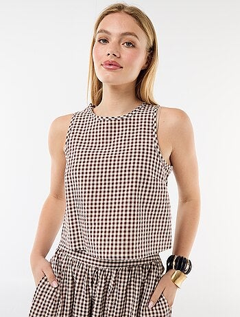 Top sem mangas com padrão Vichy