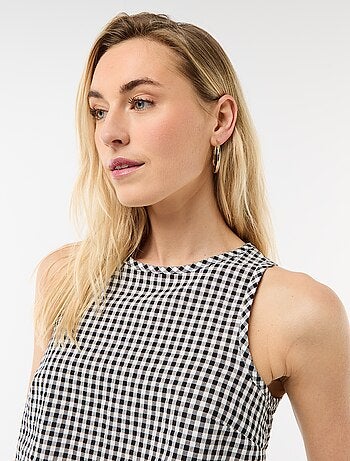 Top sem mangas com padrão Vichy