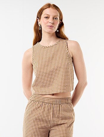 Top sem mangas com padrão Vichy