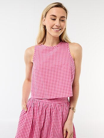 Top sem mangas com padrão Vichy