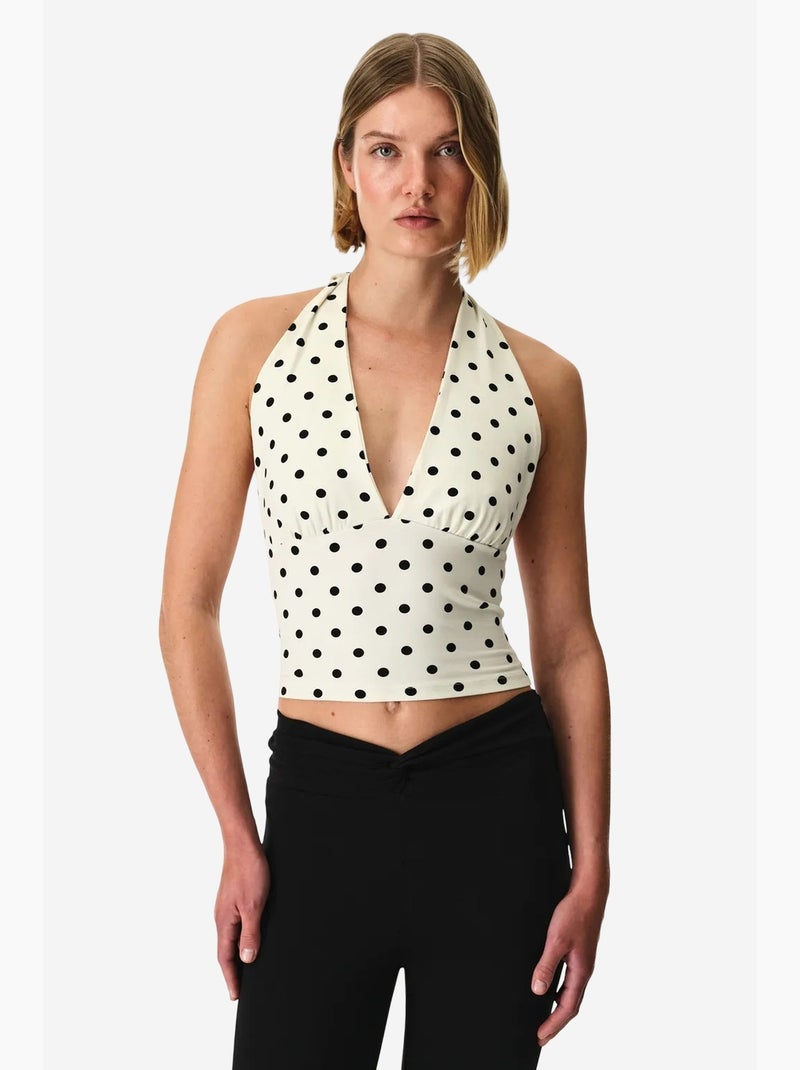 Top sem mangas decote halter bolinhas penti Branco sujo - Kiabi