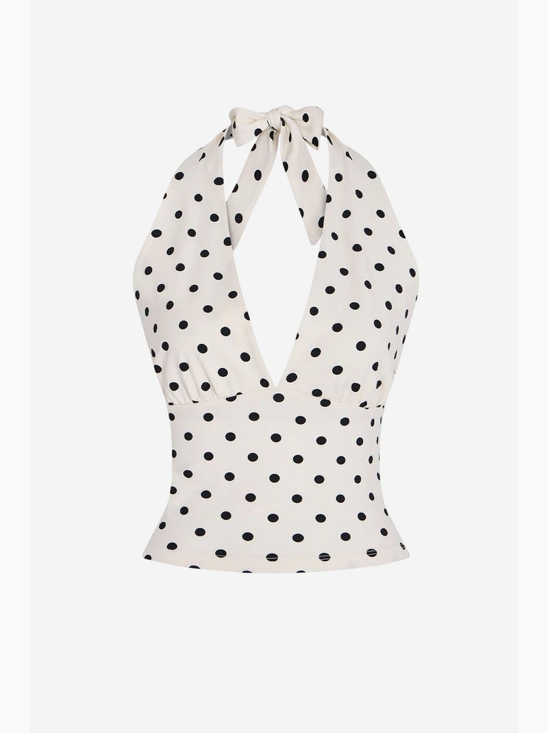 Top sem mangas decote halter bolinhas penti Branco sujo - Kiabi
