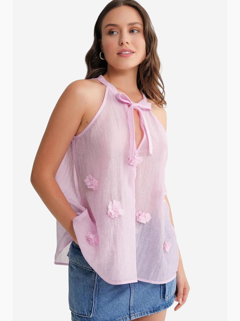 Top sem mangas decote v com laço e folhos mixray Rosa-pálido - Kiabi