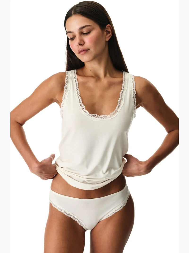 Top sem mangas detalhes renda penti Branco sujo - Kiabi