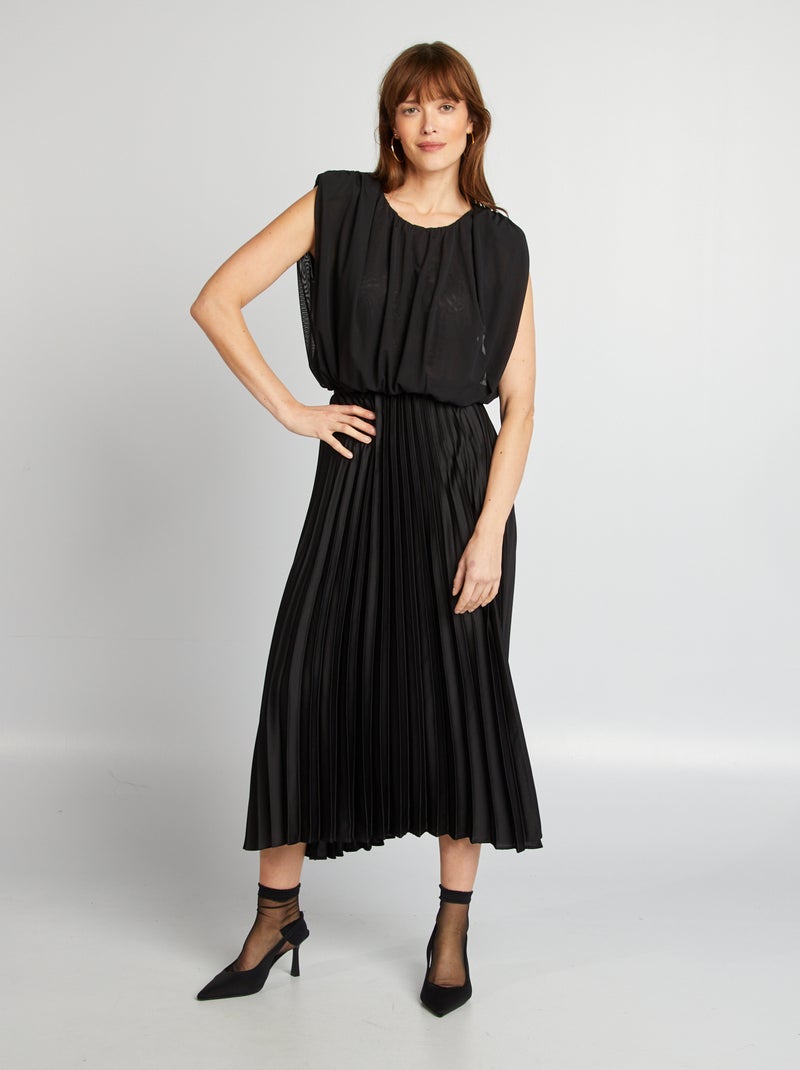 Top sem mangas em voile plissado Preto - Kiabi