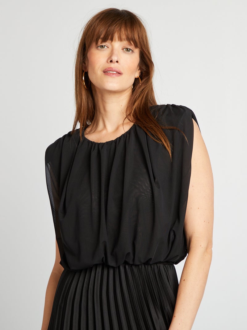 Top sem mangas em voile plissado Preto - Kiabi