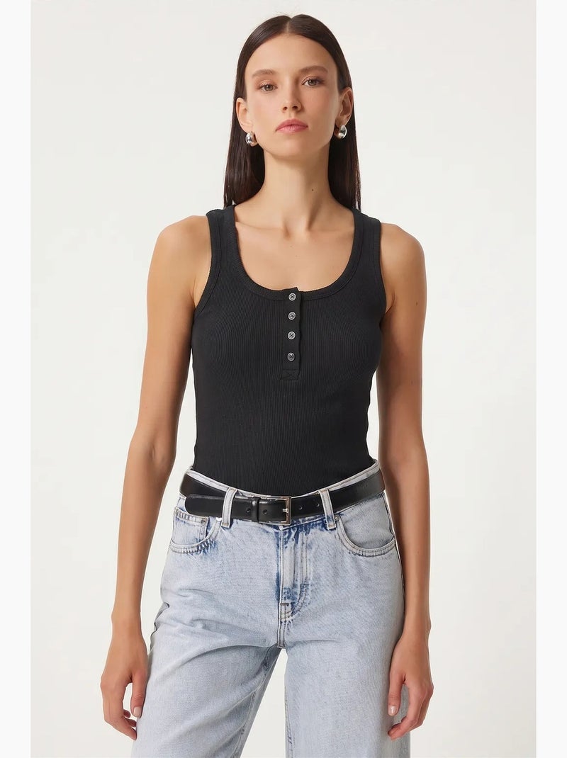 Top sem mangas feminino istanbul Preto Branco - Kiabi
