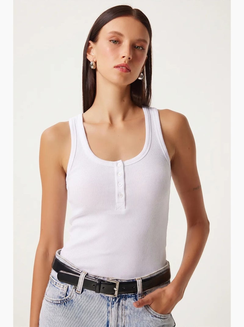 Top sem mangas feminino istanbul Preto Branco - Kiabi