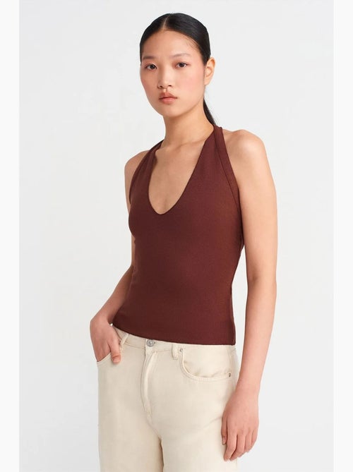 Top sem mangas gola halter com recortes em malha dilvin - Kiabi