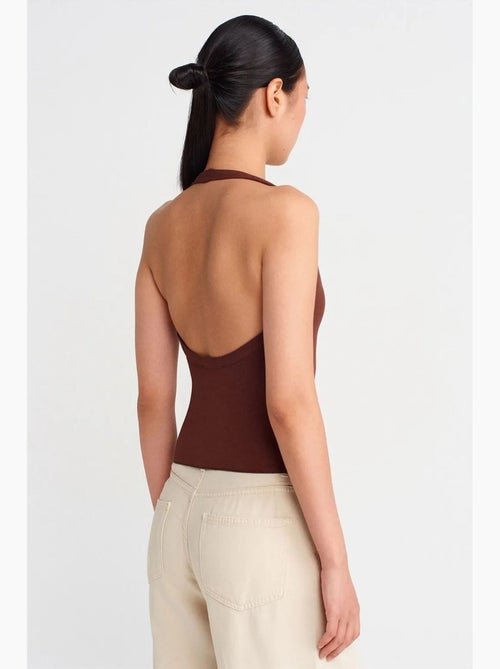Top sem mangas gola halter com recortes em malha dilvin - Kiabi