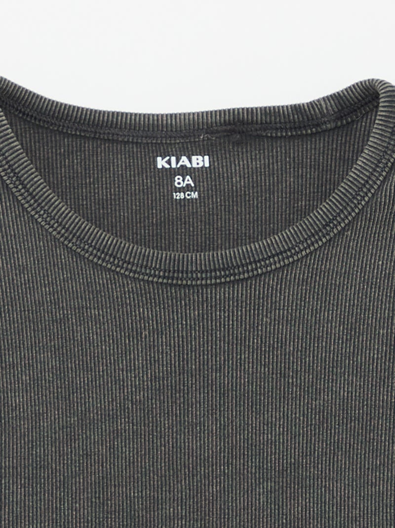 Top sem mangas liso em malha canelada Preto - Kiabi