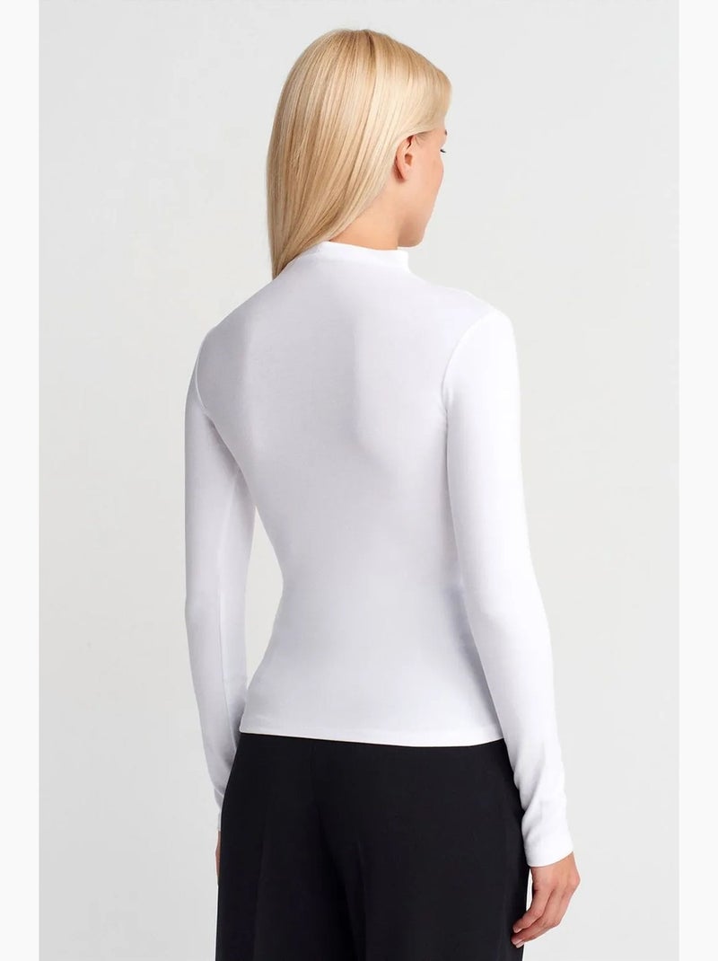 Top slim fit de manga comprida com meia gola alta dilvin Branco - Kiabi