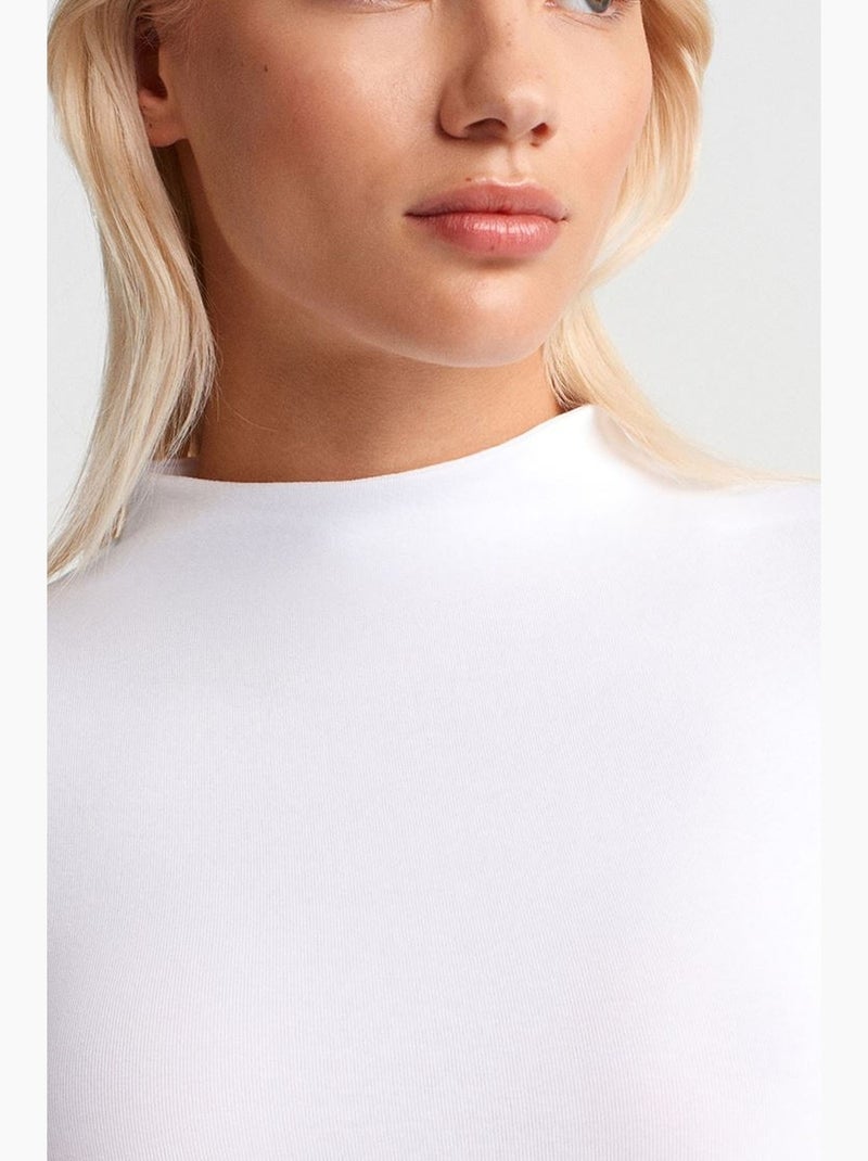 Top slim fit de manga comprida com meia gola alta dilvin Branco - Kiabi