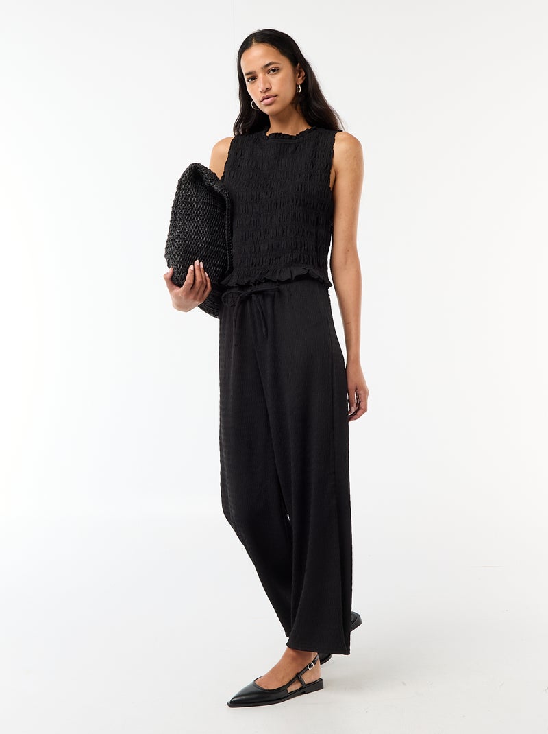 Top smockado sem mangas Preto - Kiabi