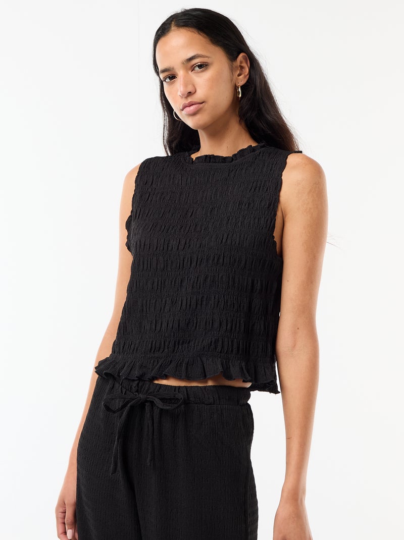 Top smockado sem mangas Preto - Kiabi