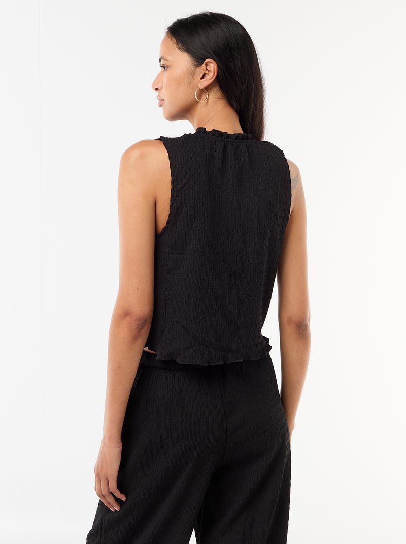 Top smockado sem mangas Preto - Kiabi