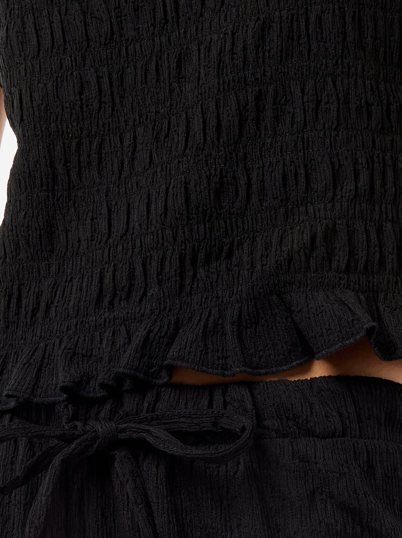 Top smockado sem mangas Preto - Kiabi