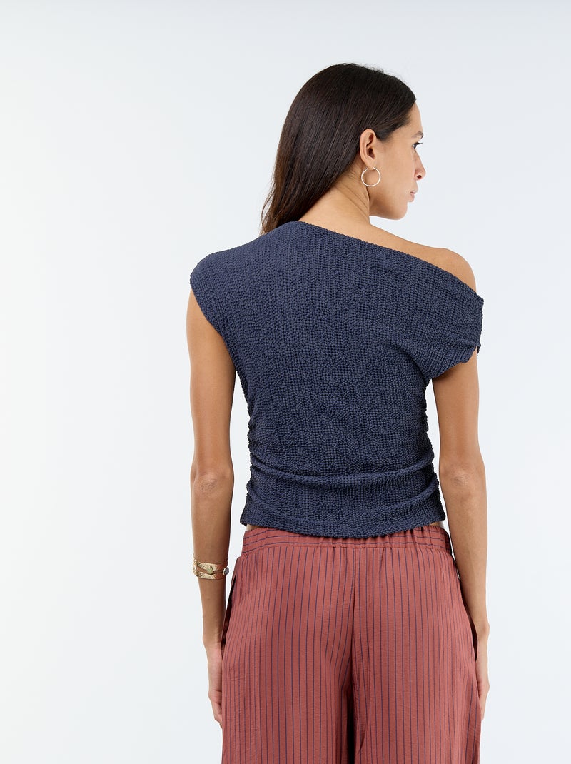 Top stretch liso assimétrico sem mangas Azul - Kiabi