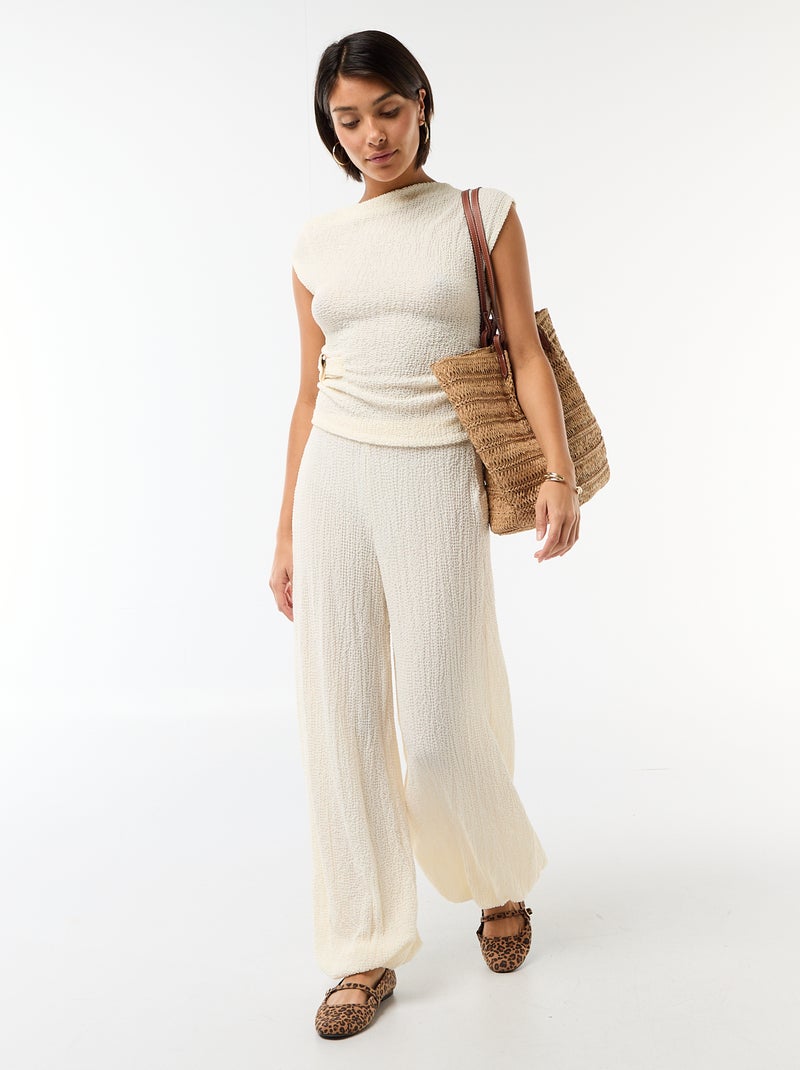 Top stretch liso assimétrico sem mangas Branco - Kiabi