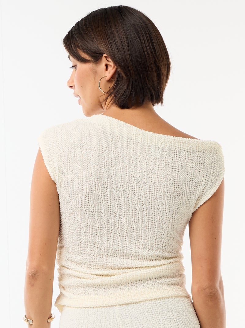 Top stretch liso assimétrico sem mangas Branco - Kiabi