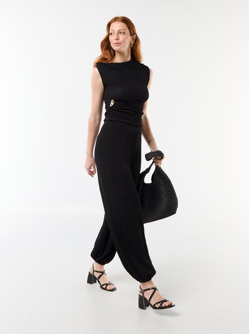 Top stretch liso assimétrico sem mangas Preto - Kiabi