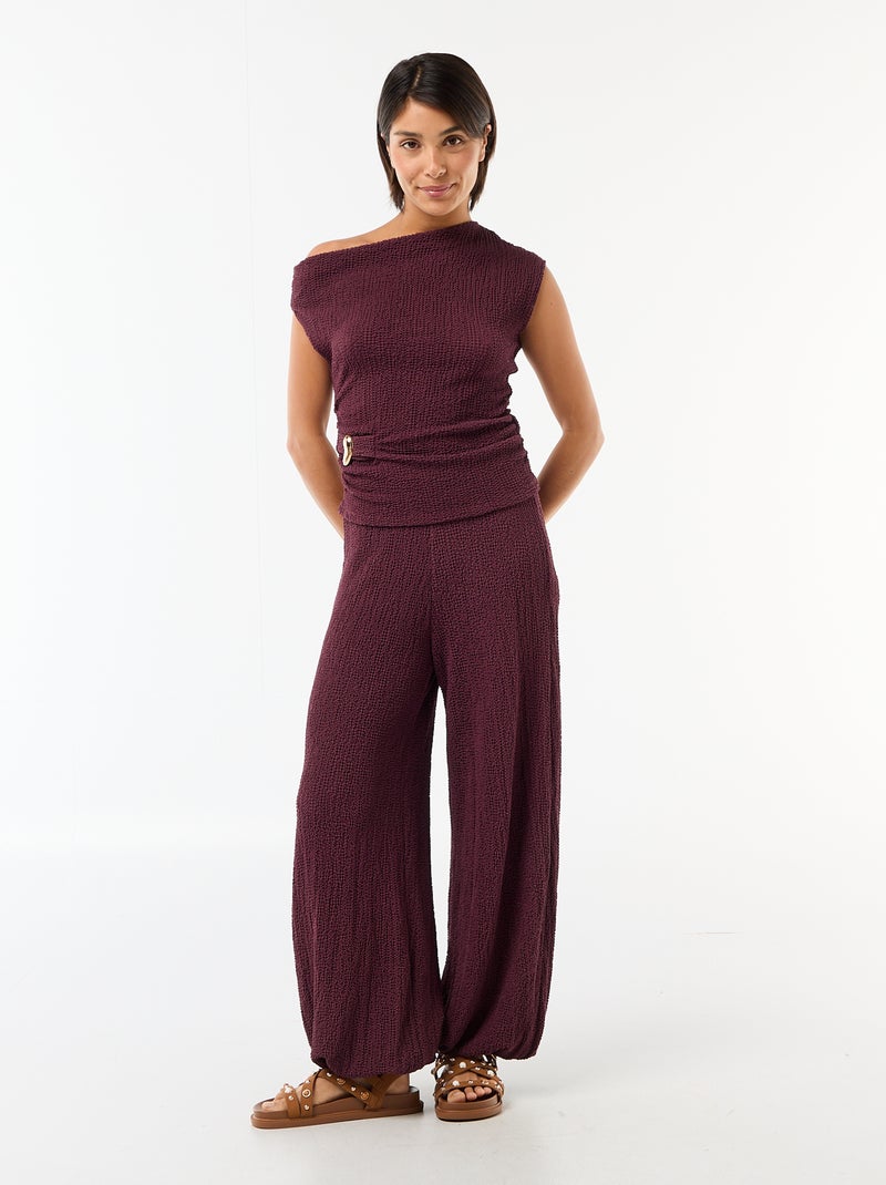Top stretch liso assimétrico sem mangas Violeta - Kiabi