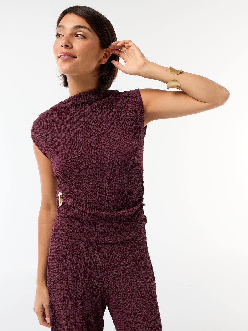 Top stretch liso assimétrico sem mangas Violeta - Kiabi