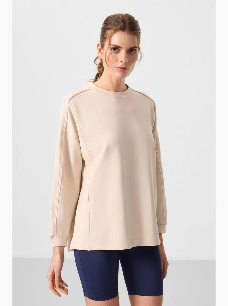 Top túnica oversized comprido às riscas tommy Bege-argila - Kiabi