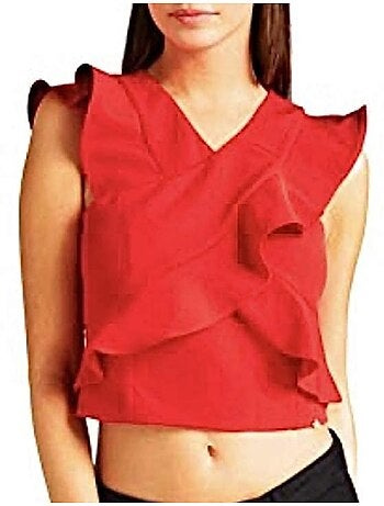 Top vermelho com folhos para mulher guess