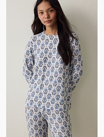 Topo de pijama tea time com estampa floral e efeito térmico penti