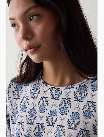 Topo de pijama tea time com estampa floral e efeito térmico penti
