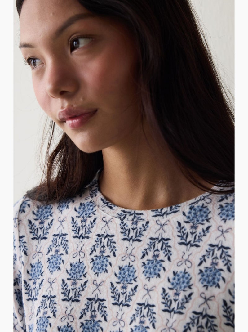 Topo de pijama tea time com estampa floral e efeito térmico penti Branco Azul - Kiabi