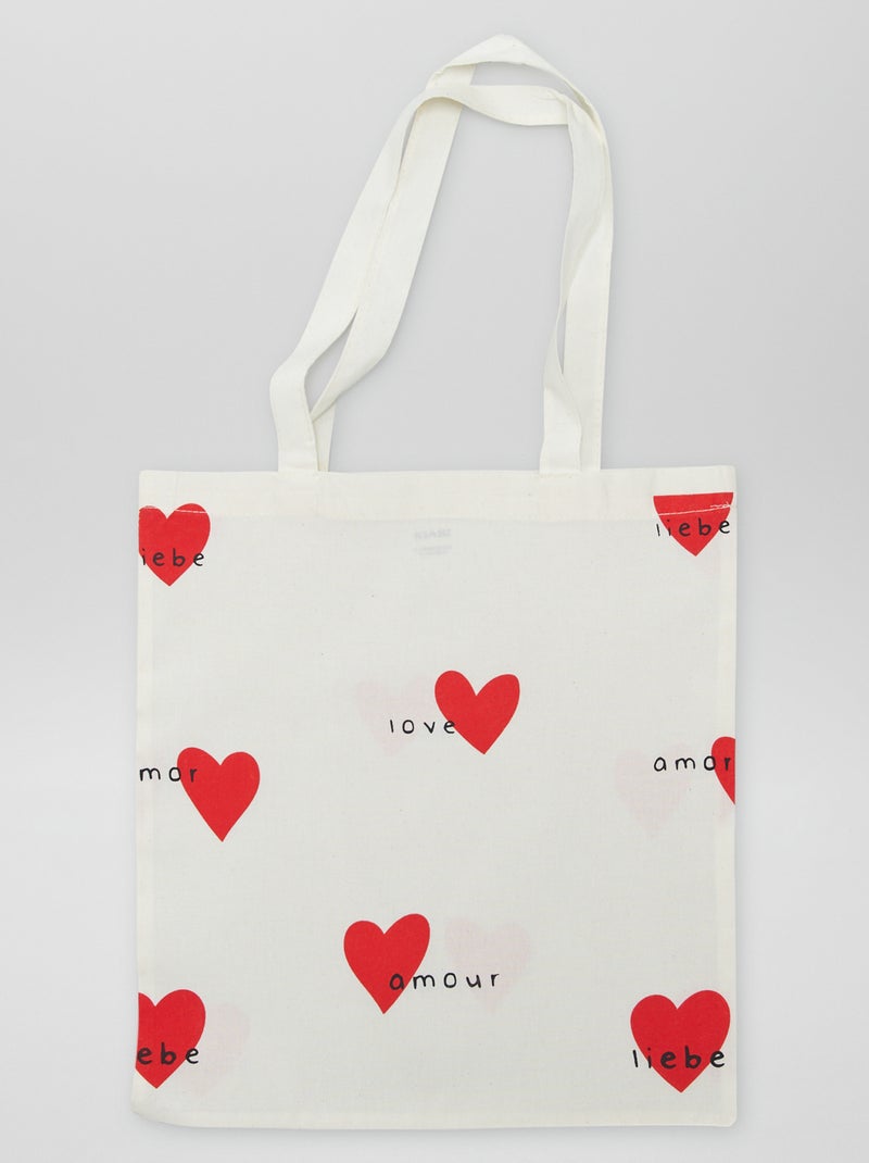 Tote bag com estampado 'corações' BRANCO - Kiabi